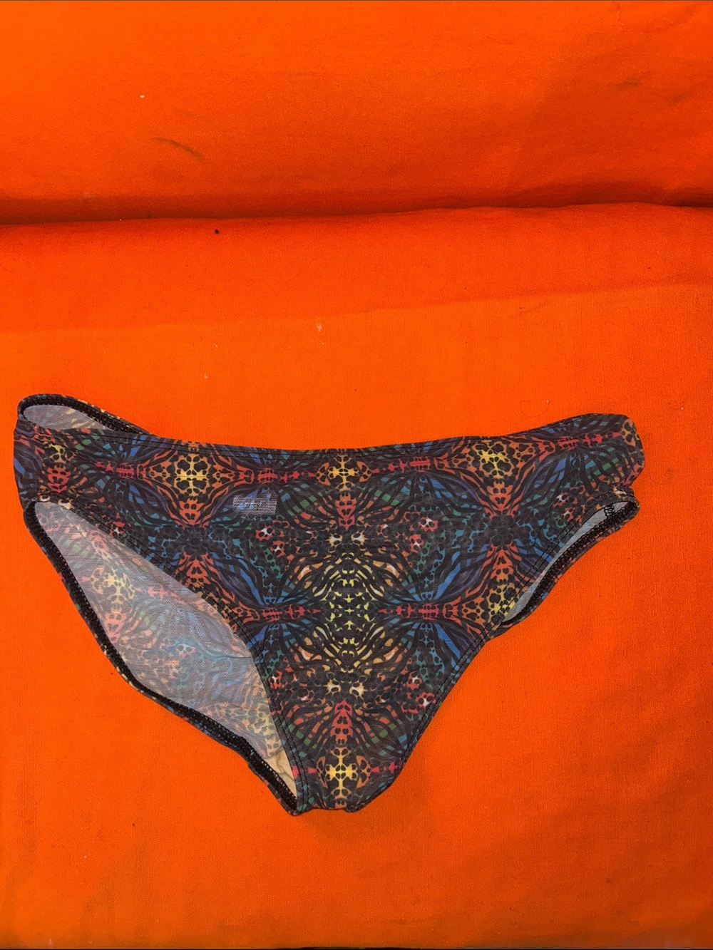 Tan Through Rainbow Patterned Bikini Bottoms (size L, 16)
